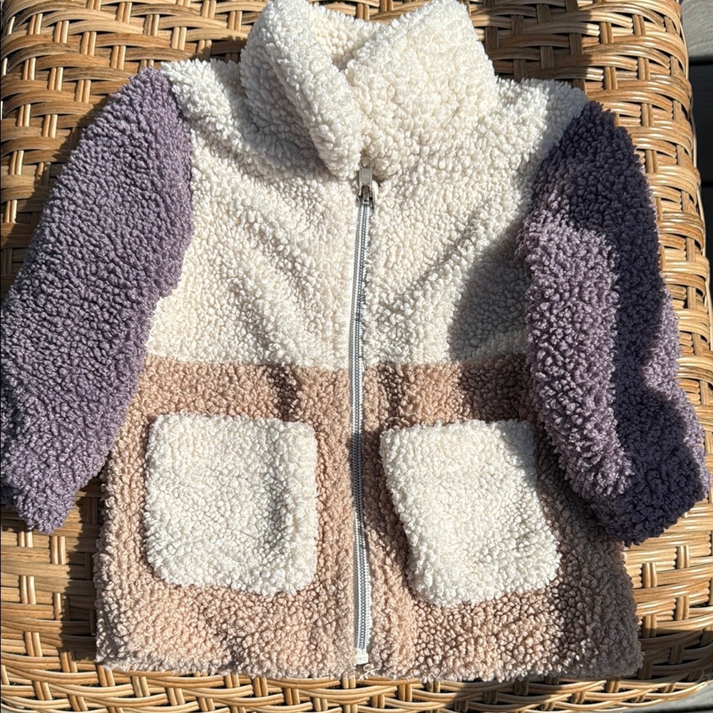 H&M Cozy Sherpa Jacket with Purple Sleeves 12M